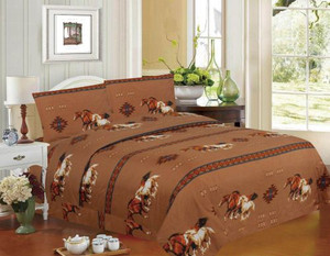 4 Piece Queen Size Tan Running Horse Sheet Set