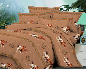 4 Piece King Size Tan Running Horse Luxury Comforter Set 4 Piece King Size Tan Running Horse Luxury Comforter Set