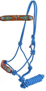 Showman Leather Nose Cowboy Knot Rope Halter w/ Painted Cross & Navajo Design Showman Leather Nose Cowboy Knot Rope Halter w/ Painted Cross & Navajo Design