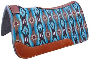 Showman 31" x 32" Teal & Brown Southwest Print Solid Felt Saddle Pad Showman 31" x 32" Teal & Brown Southwest Print Solid Felt Saddle Pad