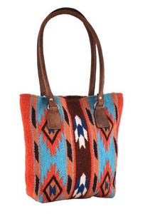 Showman Genuine Leather Teal & Orange Saddle Blanket Handbag Showman Genuine Leather Teal & Orange Saddle Blanket Handbag