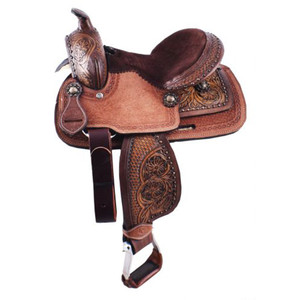 Double T Pony Saddle w/ Floral & Basketweave Tooling - 10 Inch Double T Pony Saddle w/ Floral & Basketweave Tooling - 10 Inch