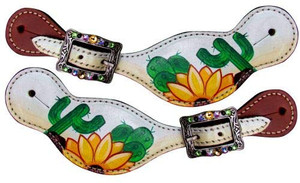 Showman Ladies Sunflower & Cactus Overlay Leather Spur Straps Showman Ladies Sunflower & Cactus Overlay Leather Spur Straps