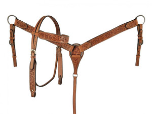 Showman Leather Headstall & Breast Collar Set w/ Floral Tooling Showman Leather Headstall & Breast Collar Set w/ Floral Tooling