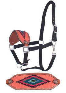 Showman Bronc Halter w/ Coral Embroidered Leather Noseband