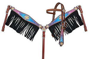 Showman Galaxy Print Leather Browband Headstall & Breast Collar Set w/ Fringe & Reins Showman Galaxy Print Leather Browband Headstall & Breast Collar Set w/ Fringe & Reins