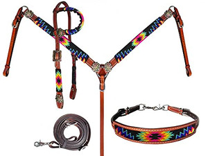 Showman Bright Color Beaded Southwest Design Headstall & Breast Collar Set Showman Bright Color Beaded Southwest Design Headstall & Breast Collar Set