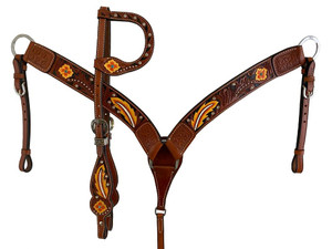 Showman Painted Floral & Feather Design Leather Headstall & Breast Collar Set Showman Painted Floral & Feather Design Leather Headstall & Breast Collar Set