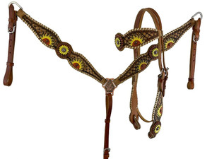 Showman Leather Headstall & Breast Collar Set w/ Hand Painted Sunflower Design Showman Leather Headstall & Breast Collar Set w/ Hand Painted Sunflower Design