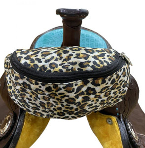 Showman White Cheetah Print Insulated Nylon Saddle Pouch
