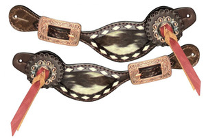 Showman Ladies Leather Spur Straps w/ Hair-On Cowhide & Buckstitch Trim Showman Ladies Leather Spur Straps w/ Hair-On Cowhide & Buckstitch Trim