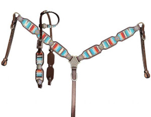 Showman Southwest Serape Print Single Ear Leather Headstall & Breast Collar Set Showman Southwest Serape Print Single Ear Leather Headstall & Breast Collar Set