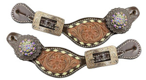 Showman Ladies Two-Tone Floral Tooled Leather Spur Straps