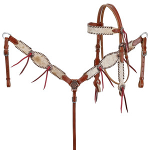 Showman Medium Leather Cowhide Overlay Browband Headstall & Breast Collar Set Showman Medium Leather Cowhide Overlay Browband Headstall & Breast Collar Set
