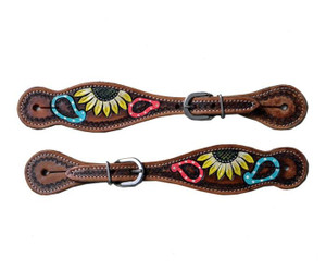 Showman Ladies Leather Spur Straps w/ Sunflower & Paisley Design