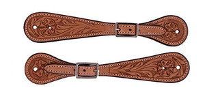 Showman Men's Light Argentina Cow Leather Spur Straps w/ Floral Tooling Showman Men's Light Argentina Cow Leather Spur Straps w/ Floral Tooling