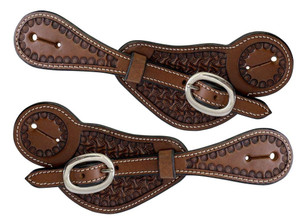 Showman Men's Basket Tooled Argentina Cow Leather Spur Straps Showman Men's Basket Tooled Argentina Cow Leather Spur Straps