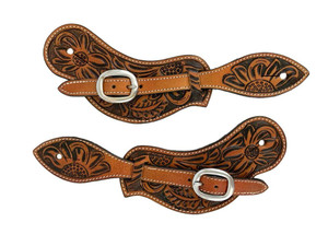 Showman Men's Leather Floral Stamped Spur Straps