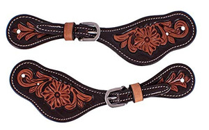 Showman Ladies Argentina Cow Leather Two-Toned Floral Tooled Spur Straps Showman Ladies Argentina Cow Leather Two-Toned Floral Tooled Spur Straps