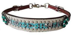Showman Teal & White Navajo Print Leather Wither Strap Showman Teal & White Navajo Print Leather Wither Strap