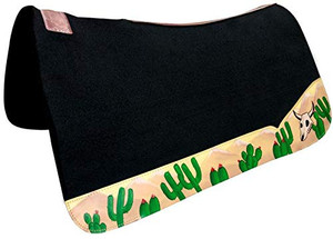 Showman 32" x 31" Black Felt Saddle Pad w/ Cactus & Skull Wear Leathers Showman 32" x 31" Black Felt Saddle Pad w/ Cactus & Skull Wear Leathers
