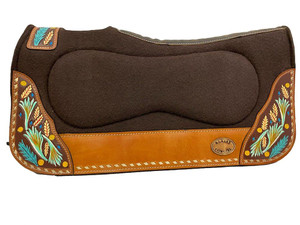 Klassy Cowgirl 28" x 30" Barrel Style Brown Felt Saddle Pad w/ Feather Design Klassy Cowgirl 28" x 30" Barrel Style Brown Felt Saddle Pad w/ Feather Design