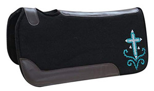 Showman 31" x 31" Black Felt Saddle Pad w/ Crystal Rhinestone Cross Design Showman 31" x 31" Black Felt Saddle Pad w/ Crystal Rhinestone Cross Design