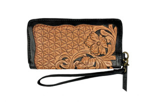 Showman Leather Clutch Wristlet w/ Floral Basketweave Tooling Showman Leather Clutch Wristlet w/ Floral Basketweave Tooling