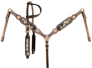 Showman Leather Single Ear Headstall & Breast Collar Set w/ Hair-On Cowhide Inlay