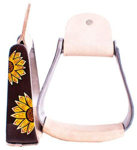 Showman Pony/Youth Polished Aluminum Stirrups w/ Sunflower Design Showman Pony/Youth Polished Aluminum Stirrups w/ Sunflower Design