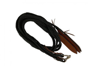 Showman 8' Braided Black Nylon Split Reins w/ Leather Poppers Showman 8' Braided Black Nylon Split Reins w/ Leather Poppers