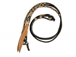 Showman Dark Brown Braided Rawhide Romal Reins w/ Leather Popper Showman Dark Brown Braided Rawhide Romal Reins w/ Leather Popper