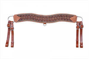 Showman Floral Tooled Leather Tripping Collar w/ Teal Beading Showman Floral Tooled Leather Tripping Collar w/ Teal Beading