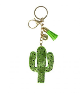 Bedazzled Green Cactus Keychain