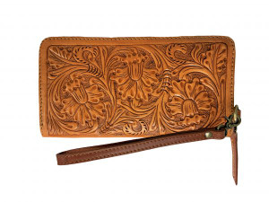 Showman Genuine Leather Clutch Wristlet w/ Floral Tooling Showman Genuine Leather Clutch Wristlet w/ Floral Tooling