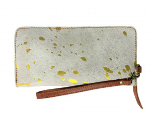 Showman Hair-On Cowhide Clutch Wristlet w/ Gold Paint Splatter Showman Hair-On Cowhide Clutch Wristlet w/ Gold Paint Splatter