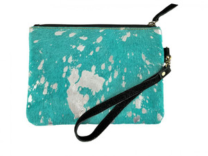 Showman Teal Acid Wash Hair On Cowhide Clutch w/ Wristlet Showman Teal Acid Wash Hair On Cowhide Clutch w/ Wristlet