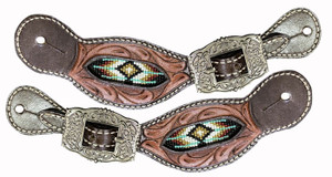 Showman Ladies Beaded & Tooled Leather Spur Straps Showman Ladies Beaded & Tooled Leather Spur Straps