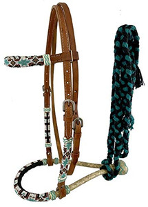 Showman Bosal Headstall w/ Southwest Beaded Design & Mecate Reins Showman Bosal Headstall w/ Southwest Beaded Design & Mecate Reins