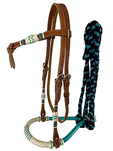 Showman Teal & Natural Rawhide Core Bosal Set w/ Cotton Mecate Reins Showman Teal & Natural Rawhide Core Bosal Set w/ Cotton Mecate Reins
