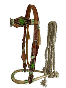 Showman Leather Bosal Headstall Set w/ Painted Cactus Design Showman Leather Bosal Headstall Set w/ Painted Cactus Design