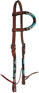 Showman Single Ear Leather Headstall w/ Southwest Beaded Design Overlay Showman Single Ear Leather Headstall w/ Southwest Beaded Design Overlay