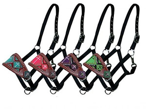 Showman Leather Bronc Halter w/ Beaded Cross Design Showman Leather Bronc Halter w/ Beaded Cross Design
