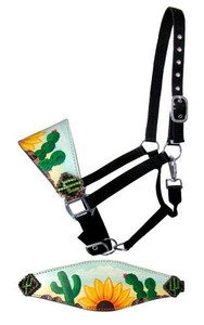 Showman Bronc Halter w/ Sunflower & Cactus Leather Noseband Showman Bronc Halter w/ Sunflower & Cactus Leather Noseband
