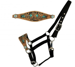 Showman Nylon Bronc Halter w/ Arrow Design Leather Noseband Showman Nylon Bronc Halter w/ Arrow Design Leather Noseband