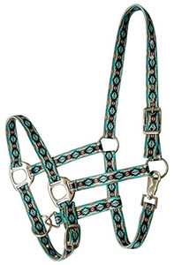 Showman Premium Nylon Halter w/ Teal & Brown Southwest Design Showman Premium Nylon Halter w/ Teal & Brown Southwest Design