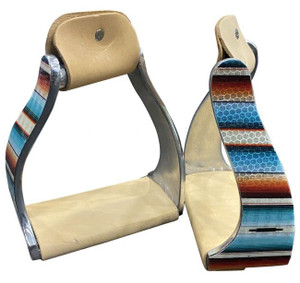 Showman Twisted Angled Aluminum Stirrups w/ Serape Print Overlay Showman Twisted Angled Aluminum Stirrups w/ Serape Print Overlay
