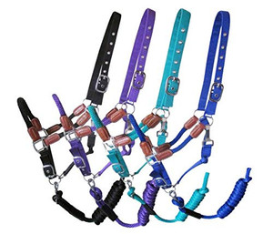 Showman Nylon Halter w/ Leather Accents & Removable 8' Lead Rope Showman Nylon Halter w/ Leather Accents & Removable 8' Lead Rope