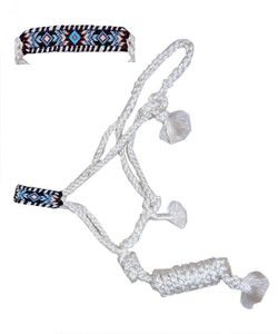 Showman White Nylon Mule Tape Halter w/ Teal & Black Southwest Beaded Design Showman White Nylon Mule Tape Halter w/ Teal & Black Southwest Beaded Design