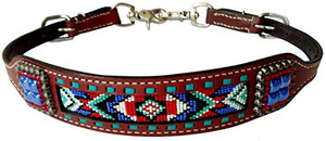 Showman Leather Wither Strap w/ Blue & Red Beaded Navajo Design  Showman Leather Wither Strap w/ Blue & Red Beaded Navajo Design